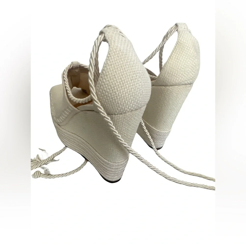 Schutz Cream Wedge Espadrille Sandals Size 8.5